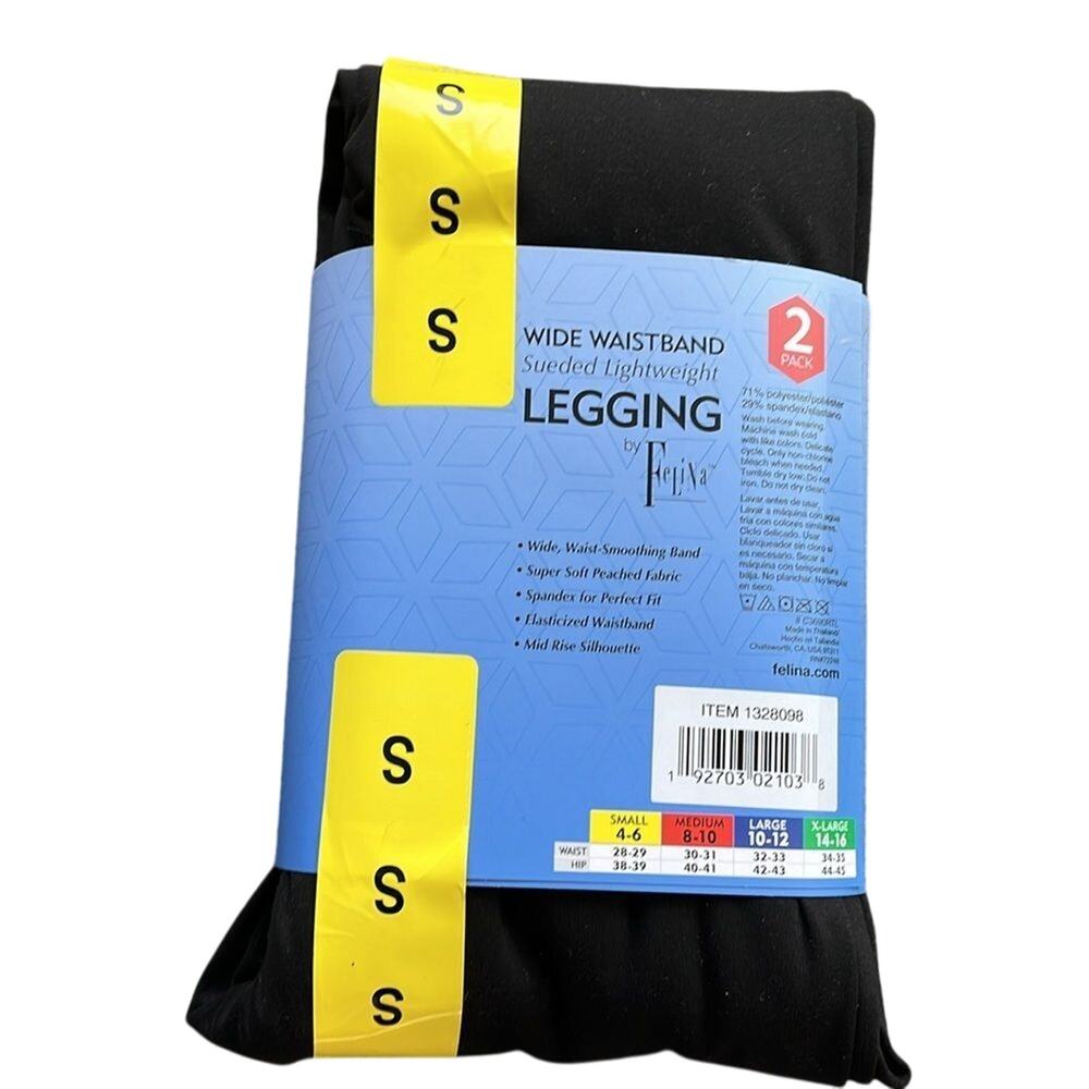 Felina Wide Waistband Sueded Lightweight Black Legging 2-Pack Size S - Picture 2 of 2